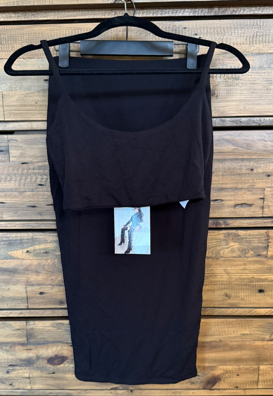 Naked Wardrobe 2 Piece Set Women's L Black Tank Top Midi Skirt Stretch NWT